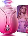 Pink gradient Noble Edition rose suction toy with app illustration and magnetic charging dock