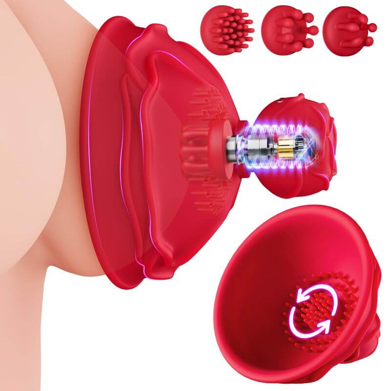Rose Toy Nipple Massager - Triple Brush Heads with Rotation RoseZoe Rose Toy Nipple Massager - Triple Brush Heads with Rotation RoseZoe