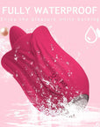 Red Rose Toy 2.0 thick tongue vibrator with petal-shaped body and silver-colored base, shown with water droplets