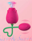 Pink Adult Rose Toy function illustration showing the rose-head opening and vibration around its connected rosebud