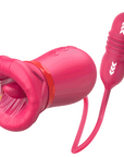 Red Big Mouth Rose tongue vibrator with cord-connected thrusting dildo