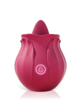 Red option of the compact Rose Tongue Toy with a raised tongue-shaped tip, rounded petal body and one front button
