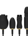 Black detachable rose toy set with suction unit, egg, rotating brush and telescopic attachment