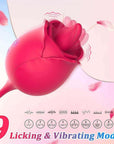 Fiona Plus rose tongue head feature graphic showing nine licking and vibration rhythm symbols beside the layered petals and projecting tongue