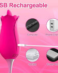 Flower tongue vibrator charging diagram showing a white pin-style cable entering a side port marked DC