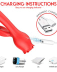 Rabbit Rose Toy rear charging contacts with a matching two-contact magnetic connector and USB-A cable