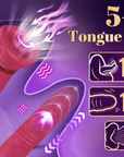 Red rose tongue toy diagram showing ten tongue and biting modes, ten thrusting and vibration modes, and three suction settings