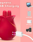 Rose Sucker Toy rear charging contacts aligned with a white magnetic USB charging connector