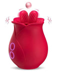 Red Rose Sucker Toy with two raised textured contact tips, petal-shaped head and two front buttons