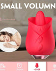 Front view of the red Rose Tongue showing raised contact point, tongue-mode button, power button and silver-colored base