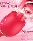 Rose tongue toy head with two controls and an illustration of nine tongue-licking modes