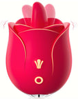 Red Rose Tongue Vibrator with raised moving tongue, layered petals and two front controls