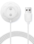 White rose toy charging cable with circular two-contact magnetic dock and USB-A connector