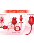 Rose toy for men showing silicone contact surfaces, flexible connected design and magnetic USB charging contacts on the rose head
