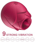Rose with Tongue vibrator angled head view with nine illustrated vibration patterns
