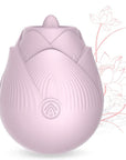 Pink Rose with Tongue vibrator with raised tongue tip, ribbed petal-shaped body and one front button
