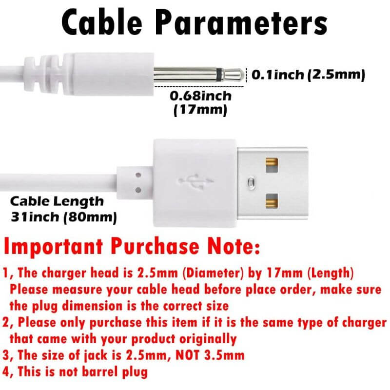 USB to DC 2.5mm Charger For Rose Toy