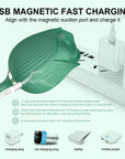 Green rose magnetic USB charging diagram showing the rear contacts and instructions for the separate power and suction buttons
