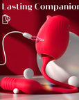 Rear view of the red Love Flower Rose Toy showing its two magnetic charging contacts and matching cable