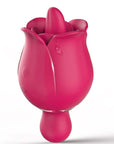 Red Short rose tongue vibrator showing raised tongue, flower-shaped head and rounded lower extension