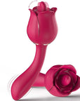 Red Tall rose tongue vibrator showing flower-shaped tongue head and longer curved vibrating extension