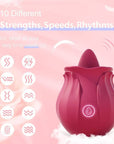 Rosebud tongue vibrator with a chart of ten selectable strength, speed and rhythm patterns