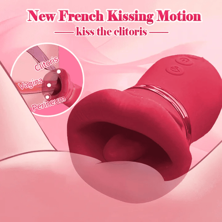 Big Mouth Rose Tongue Vibrator With Thrusting Dildo