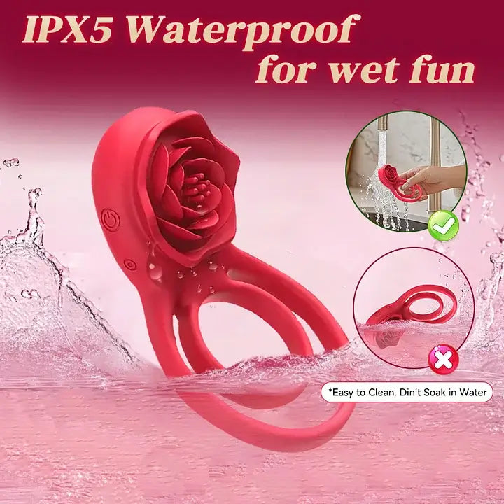 Cock Ring With Rose Clit Vibrator for Couples