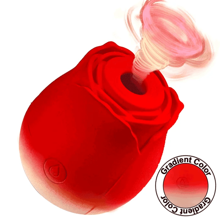 Red and white gradient Luminous Rose suction toy showing central opening and control button