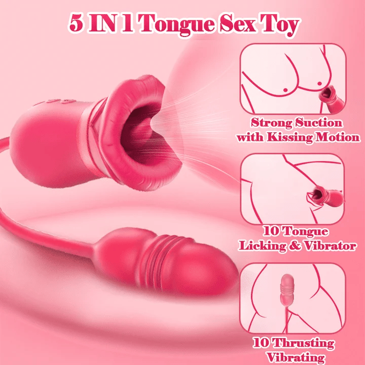 Big Mouth Rose Tongue Vibrator With Thrusting Dildo