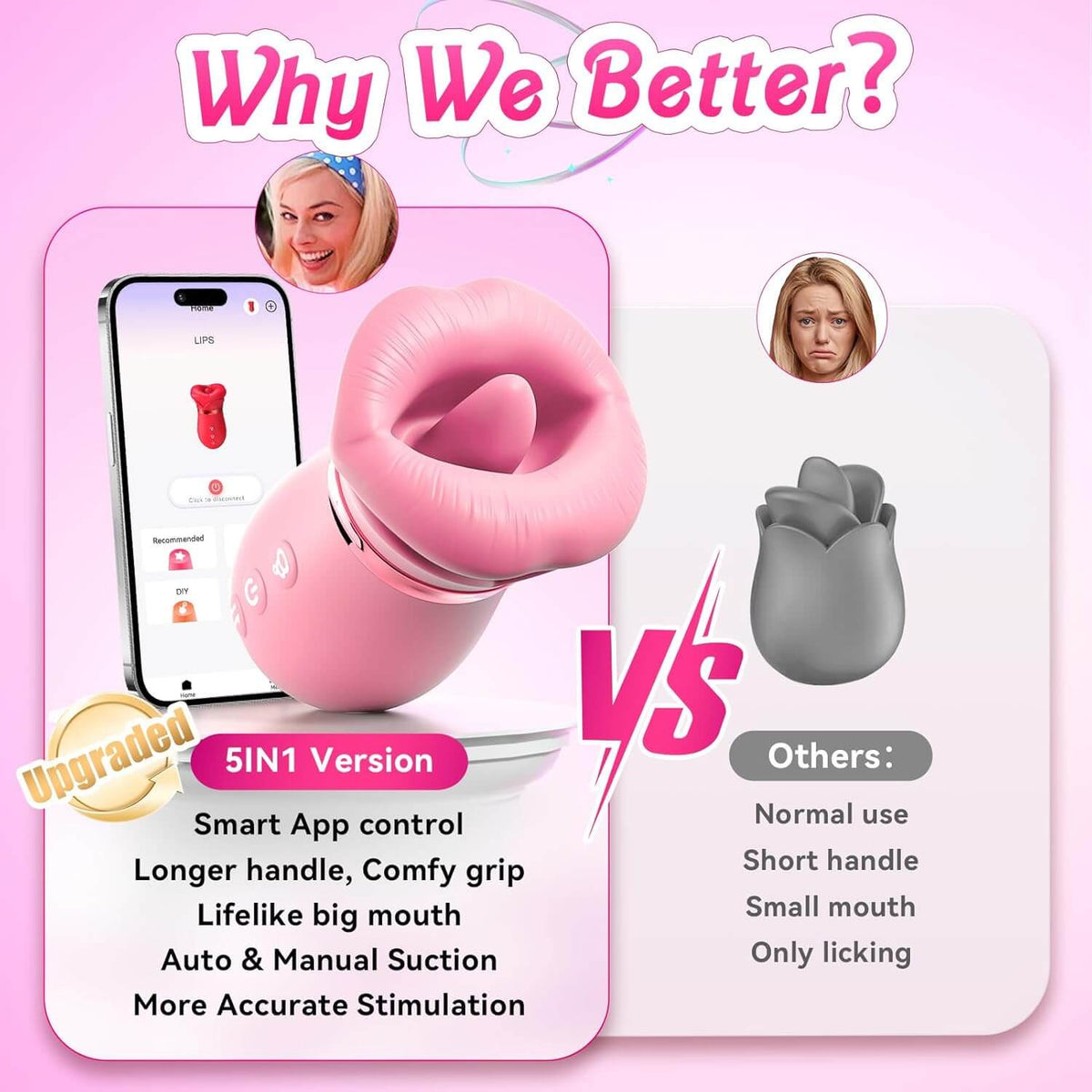 5IN1 Mouth Rose Sucking Vibrator Rose Sex Toy, 10 Tongue Licking, New APP