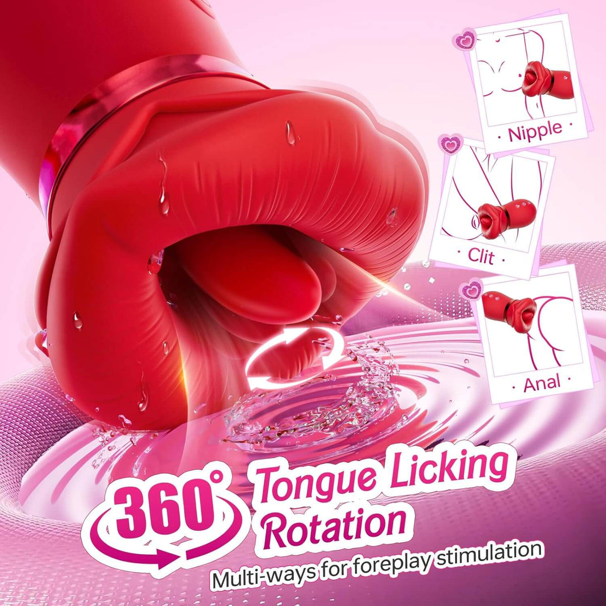 5IN1 Mouth Rose Sucking Vibrator Rose Sex Toy, 10 Tongue Licking, New APP