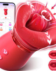 Mouth Rose vibrator showing lip-shaped opening, rotating tongue, three controls and app illustration
