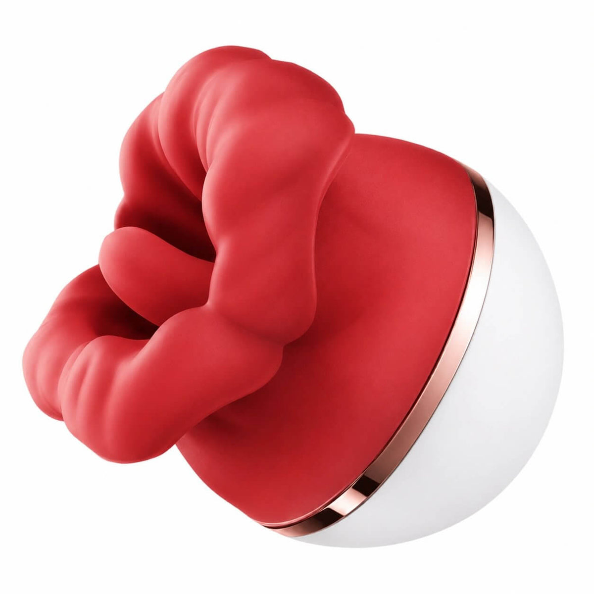 Big Mouth tongue and suction vibrator with red lip-shaped opening, central tongue and white rounded body