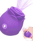 Purple Amora rose-shaped clitoral suction toy showing rounded opening and control button