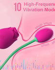Adult Rose Toy vibration diagram showing a rose-shaped head and a smaller rosebud connected by a green flexible stem