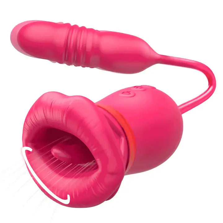 Big Mouth Rose Tongue Vibrator With Thrusting Dildo