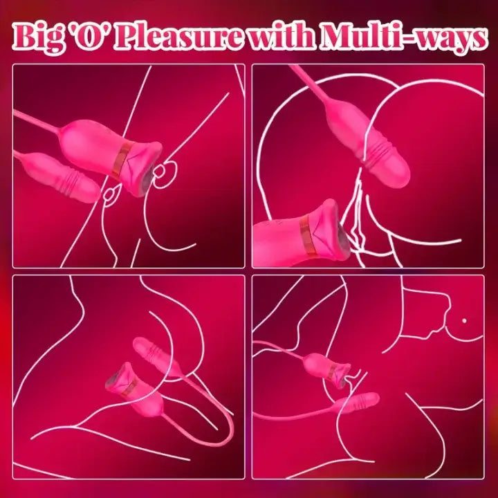 Big Mouth Rose Tongue Vibrator With Thrusting Dildo