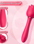 Cats Claw rose wand function graphic highlighting its rounded vibrating stem and three rounded kneading tips inside the flower-shaped head