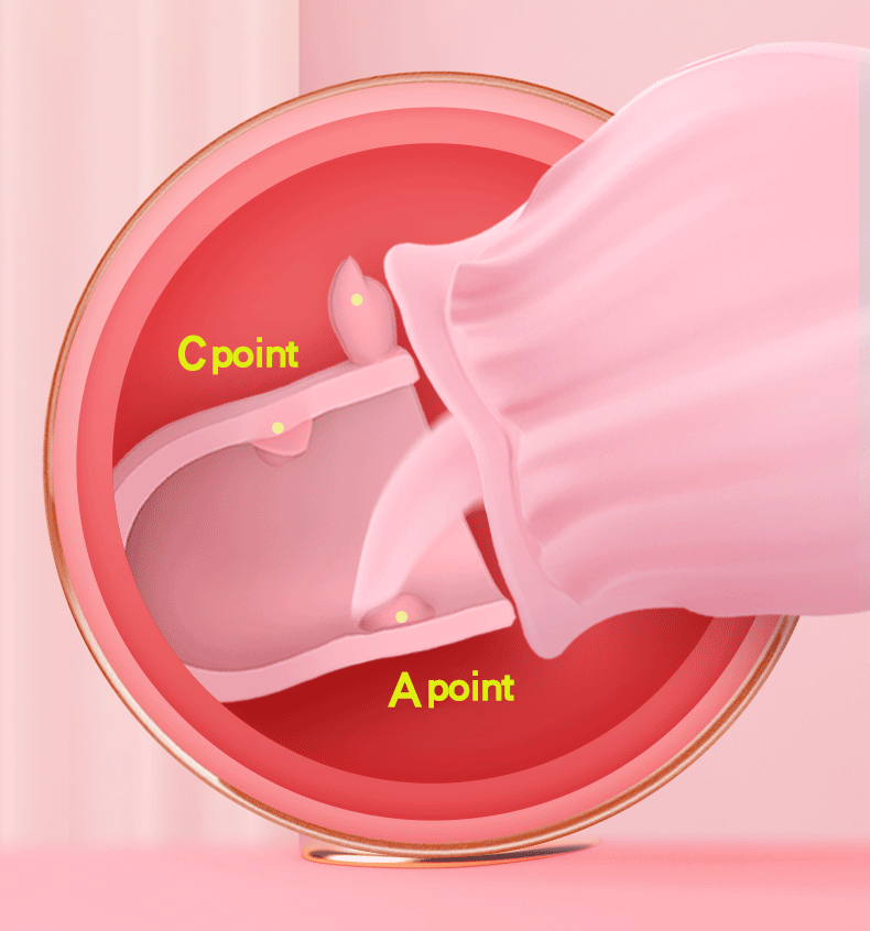 Animated close-up of the Pink Rose Tongue Toy showing movement of the raised contact tip inside the petal rim