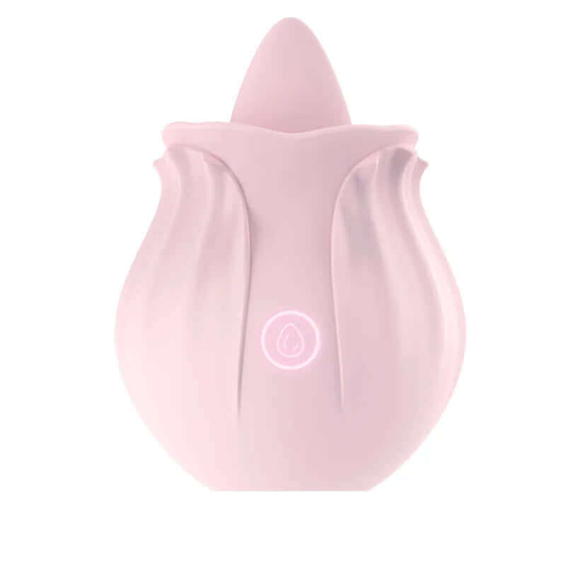 Pink option of the compact Rose Tongue Toy with layered petals, raised tip and one button