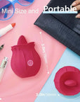 Red Rose Tongue Toy size guide showing 75 mm overall height and 50 mm width beside a front view of the tongue tip