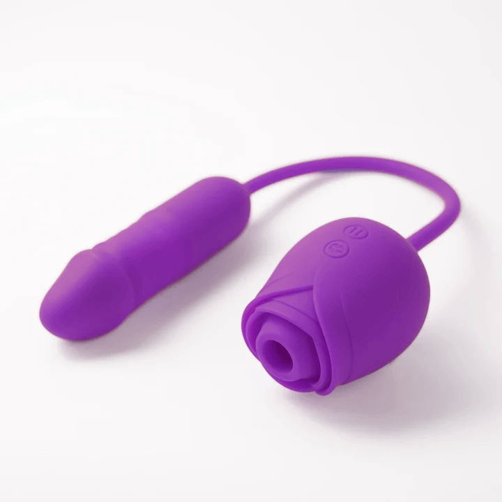 Purple connected rose toy angled view showing the suction opening