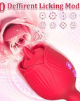 Dora Plus rose head feature graphic showing ten licking-mode symbols, a projecting tongue, layered petals and two front buttons