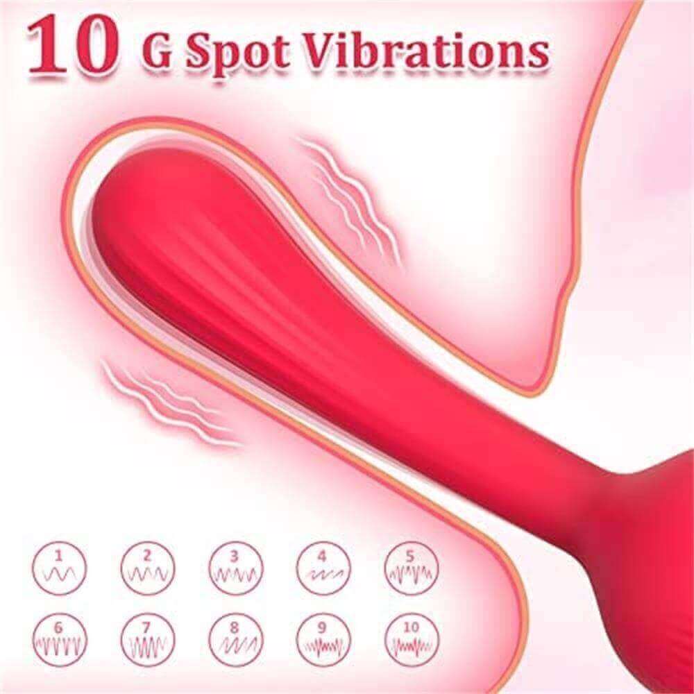 Dora Plus curved rounded stem feature graphic showing ten vibration pattern symbols along the elongated contact end