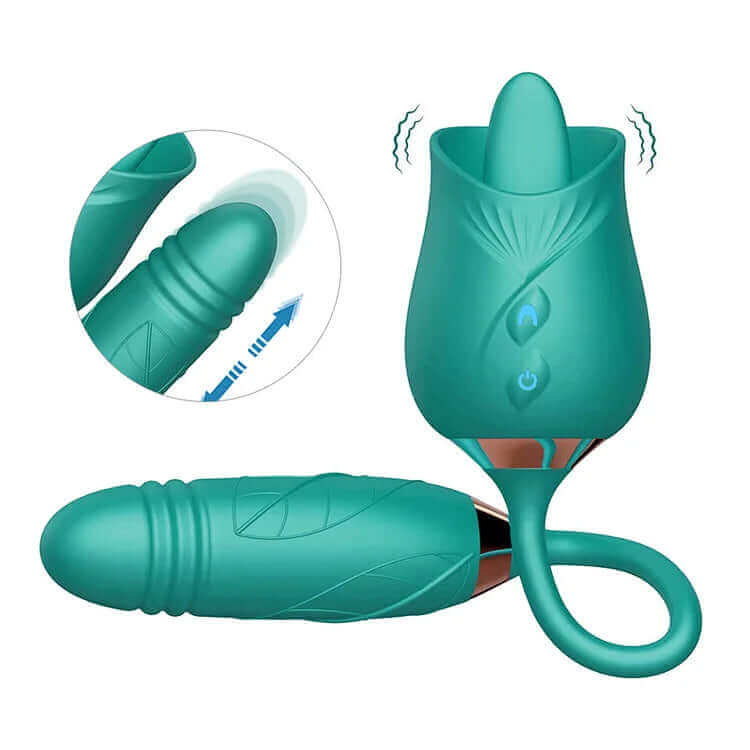 Green dual-head rose jumper with a raised tongue-shaped tip, two front controls and connected leaf-textured bud