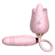 Pink dual-head rose jumper with a raised tongue-shaped tip, two front controls and connected textured bud