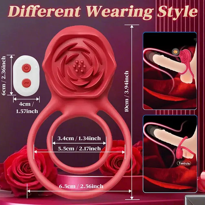 Cock Ring With Rose Clit Vibrator for Couples