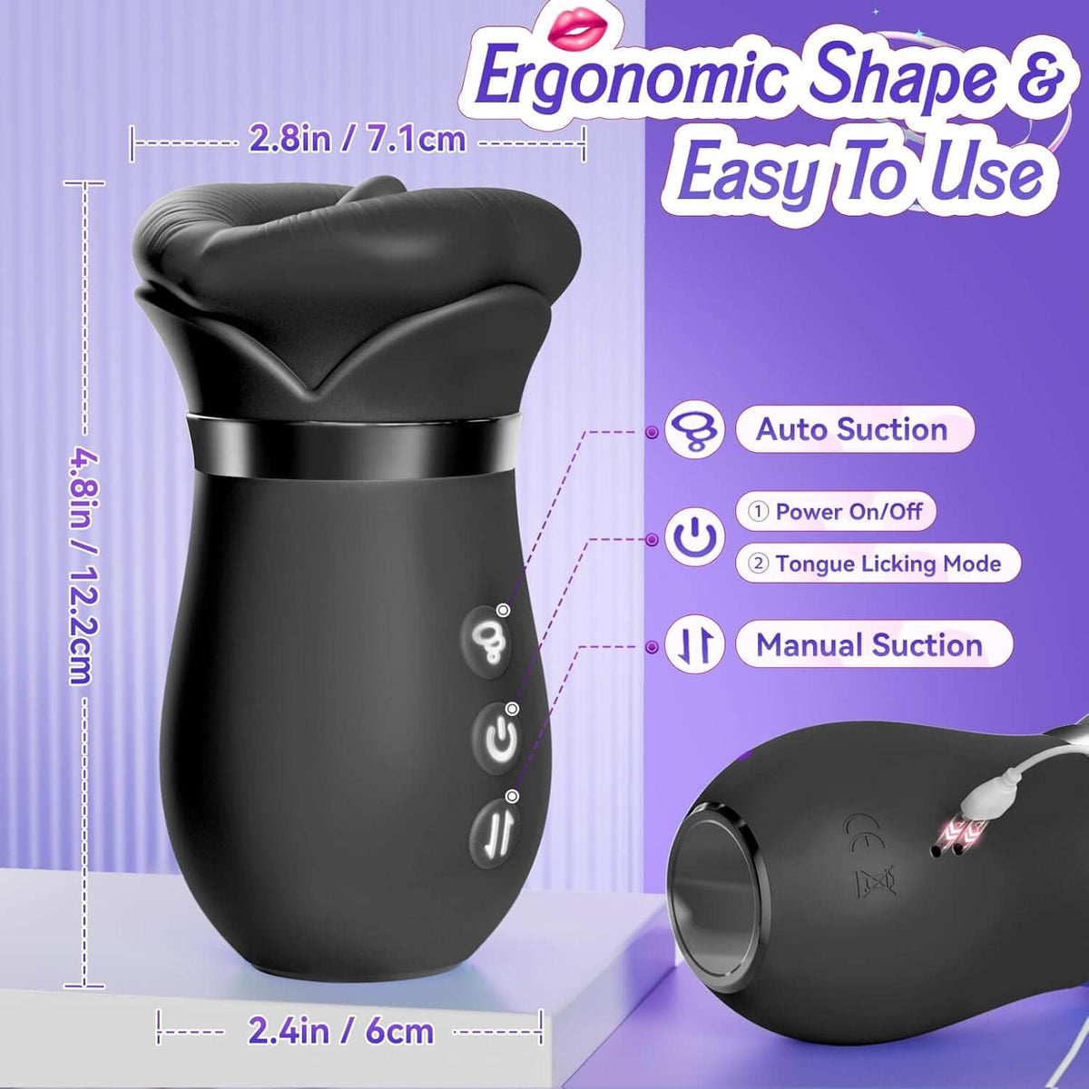 5IN1 Mouth Rose Sucking Vibrator Rose Sex Toy, 10 Tongue Licking, New APP