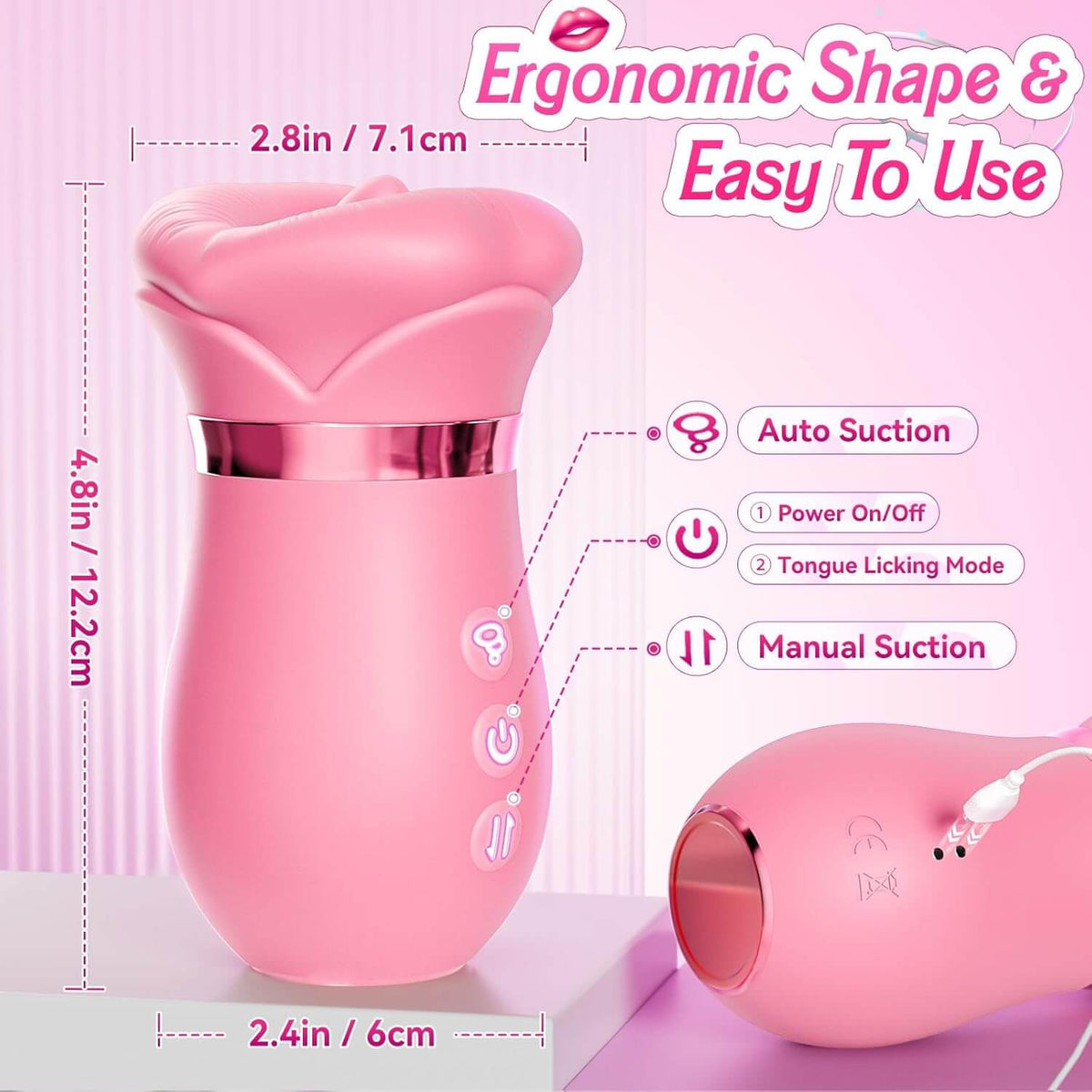 5IN1 Mouth Rose Sucking Vibrator Rose Sex Toy, 10 Tongue Licking, New APP